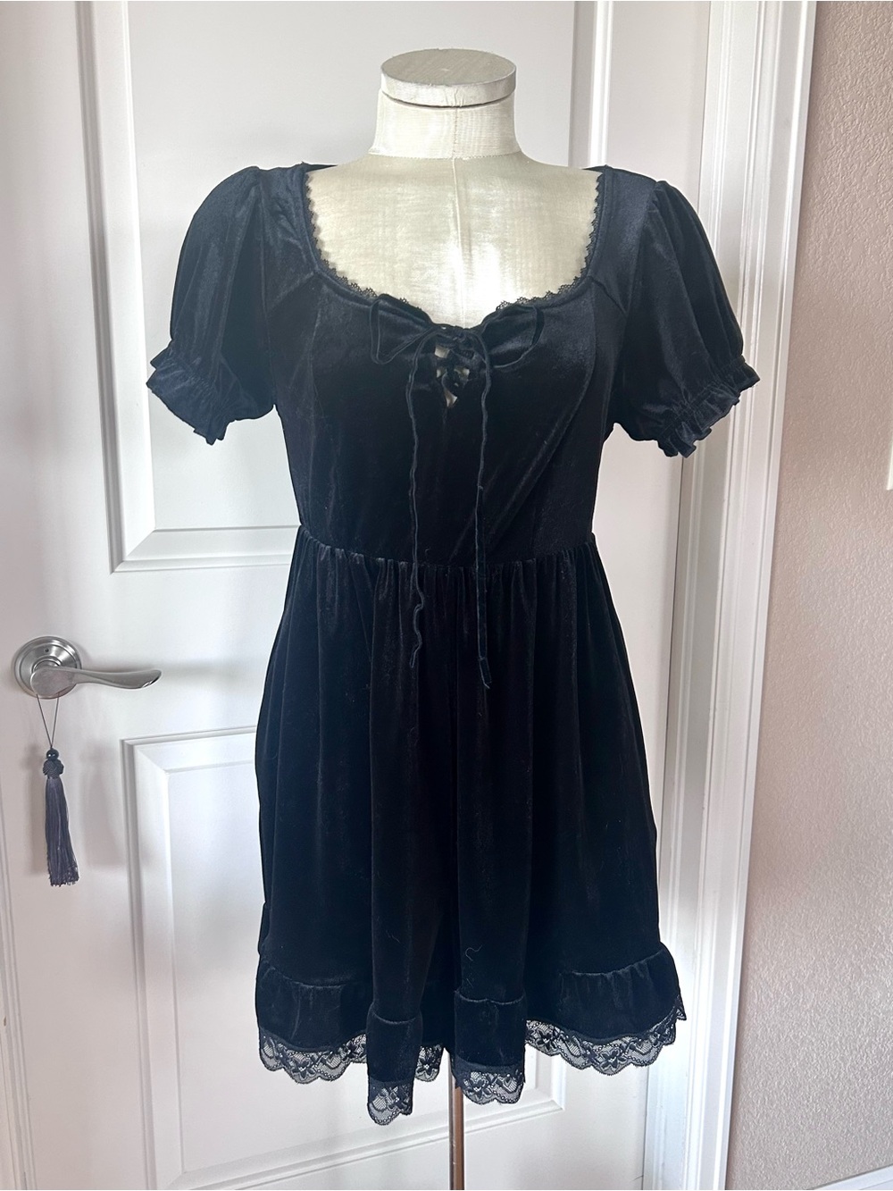 Cosmic Aura Black Velvet Babydoll Romper